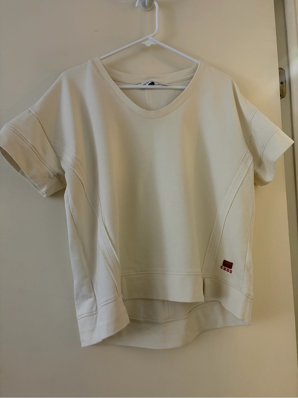 Peace Love World Cream Short Sleeve Sweatshirt Top